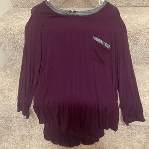 Purple Long Sleeve Top with Pocket Detail